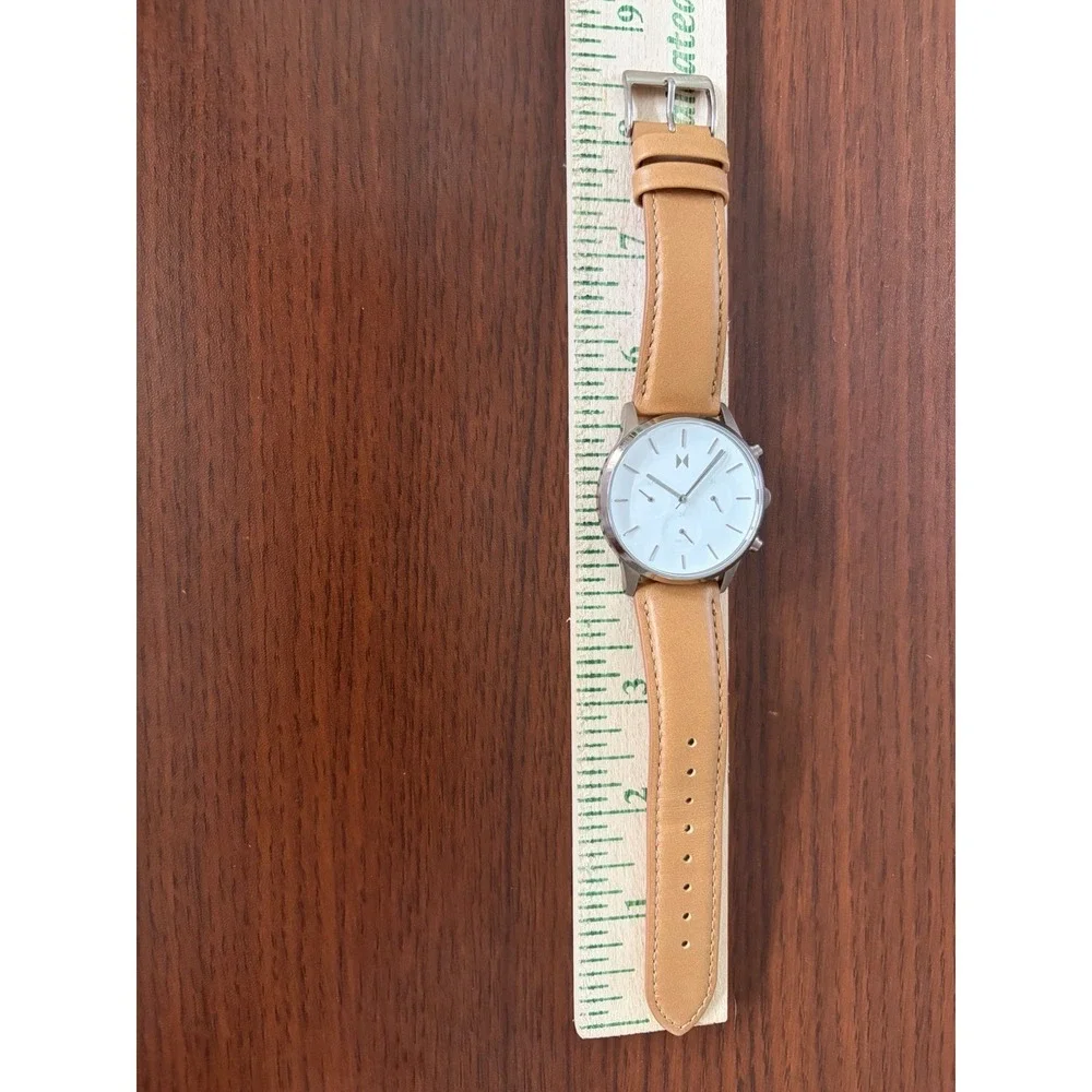 MVMT Duet Chronograph Watch Brown Leather Band Women Classy Analog Needs Battery